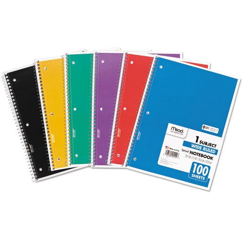 Mead 05514 Spiral Notebook, 3-Hole Punched, 1-Subject, Wide/Legal Rule, Randomly Assorted Cover Color, (100) 10.5 x 7.5 Sheets
