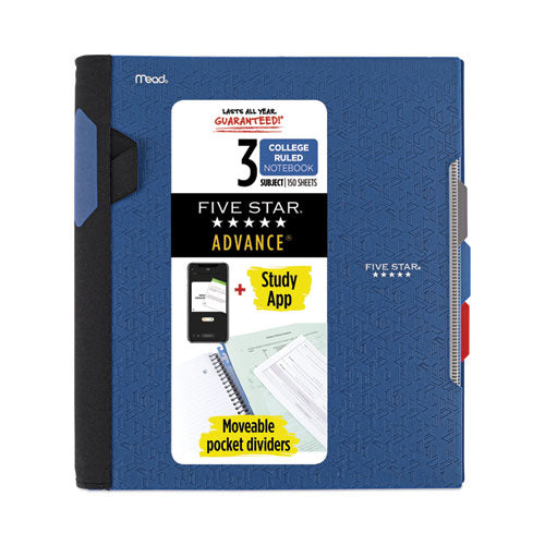 Five Star 06324 advance wirebound notebook, six pockets, 3-subject, medium/college rule, randomly assorted cover color, (150) 11 x 8.5 sheets