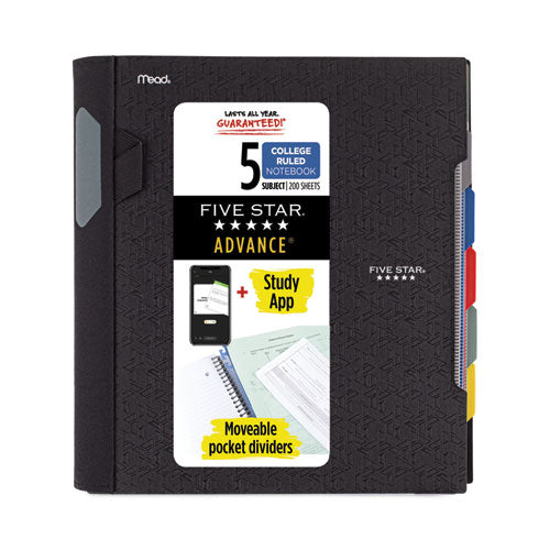 Five Star 06326 advance wirebound notebook, ten pockets, 5-subject, medium/college rule, randomly assorted cover color, (200) 11 x 8.5 sheets