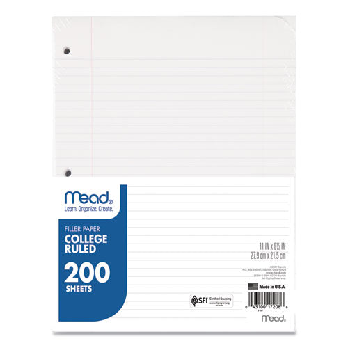 Mead 17208 Filler Paper, 3-Hole, 8.5 X 11, College Rule, 200/pack