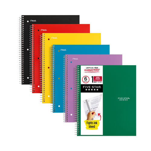 Five Star 38042 Wirebound Notebook, 1-Subject, Wide/Legal Rule, Randomly Assorted Cover Color, (100) 10.5 x 8 Sheets, 6/Pack