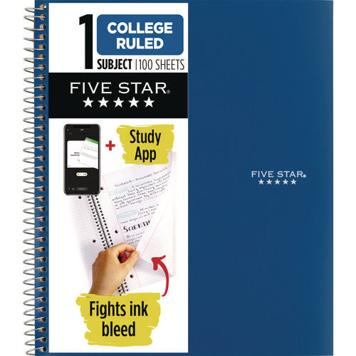 Five Star 820002 Wirebound Notebook, 1 Subject, Medium/College Rule, Blue Cover, (100) 11 x 9.13 Sheets