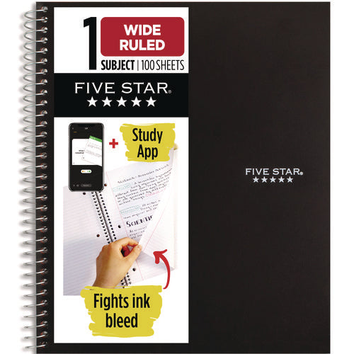 Five Star 930010 Wirebound Notebook, 1-Subject, Wide/Legal Rule, Black Cover, (100) 10. x 8.63 Sheets