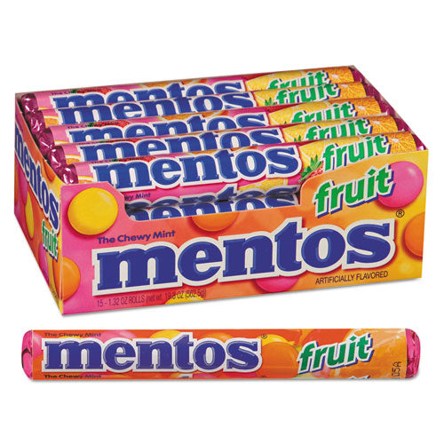 Mentos VAM4181 Chewy Mints, 1.32 Oz, Mixed Fruit, 15 Rolls/box