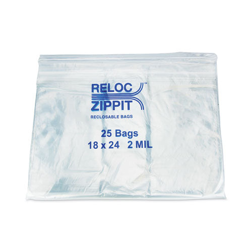 Bagco MGP MGZ2P1824 Zippit Resealable Bags, 2 mil, 18 x 24, Clear, 25 Bags/Pack, 10 Packs/Carton