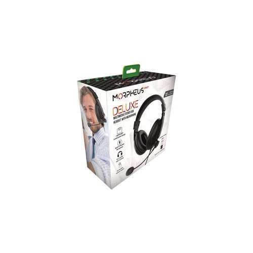 Morpheus 360 HS3500SU Deluxe Multimedia Stereo USB Headset with Adjustable Boom Microphone, Over the Head, Binaural