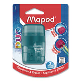 Maped Helix 049249 DUO 2-Hole Canister Pencil Sharpener/Eraser Combo, 3.74 x 1.08 x 4.92, Randomly Assorted Colors