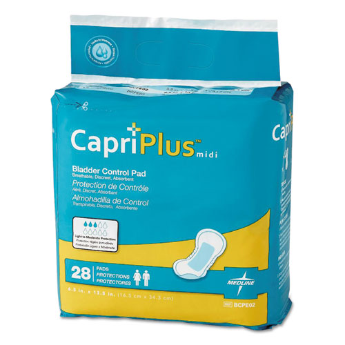 Medline BCPE02 Capri Plus Bladder Control Pads, Extra Plus, 6.5" X 13.5", 28/pack, 6/carton
