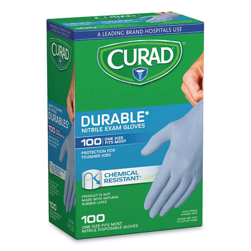 Curad CUR4145R Powder-Free Nitrile Exam Gloves, One Size, Blue, 100/box