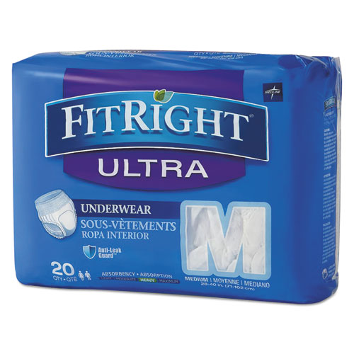 Medline FIT23005A Fitright Ultra Protective Underwear, Medium, 28" To 40" Waist, 20/pack
