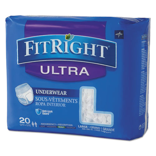 Medline FIT23505A Fitright Ultra Protective Underwear, Large, 40" To 56" Waist, 20/pack