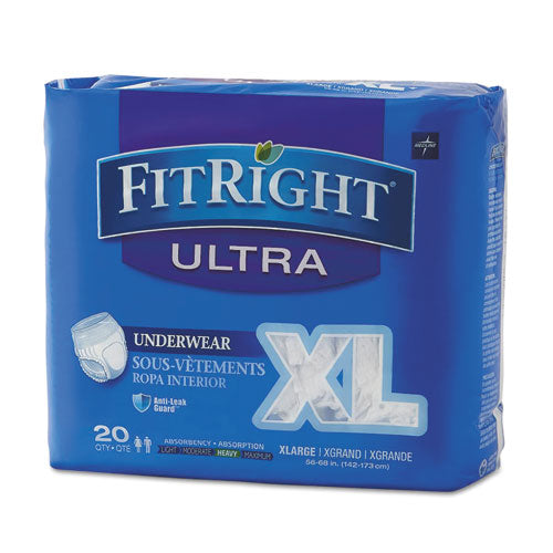 Medline FIT23600A Fitright Ultra Protective Underwear, X-Large, 56" To 68" Waist, 20/pack