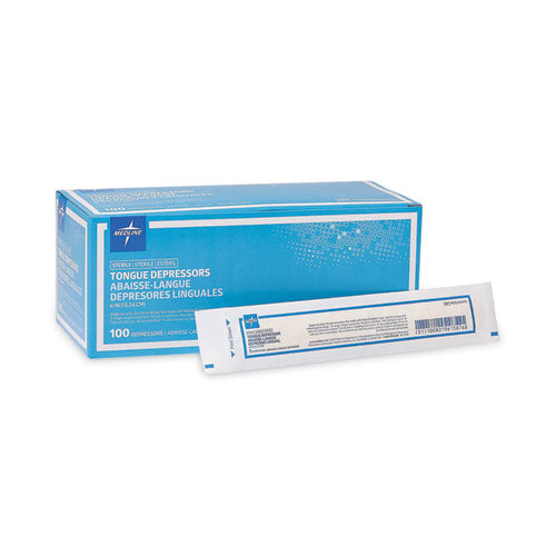 Medline MDS202075 Sterile Tongue Depressors, Wood, 6" Long, 100/box