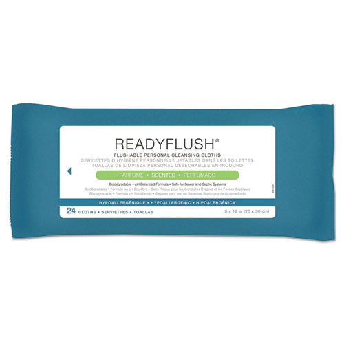 Medline MSC263810 ReadyFlush Biodegradable Flushable Wipes, 1-Ply, 8 x 12, White, 24/Pack