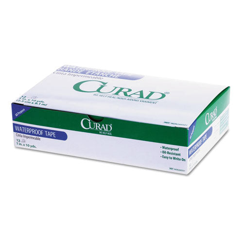 Curad NON260501 Waterproof Medical Tape, Polyethylene-Coated Cloth, 1" x 10 yds, White, 12/Box