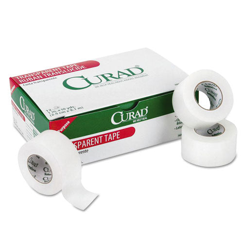 Curad NON270201 Transparent Surgical Tape, Heavy-Duty, Acrylic/Cloth, 1" x 10 yds, Matte Clear, 12/Pack