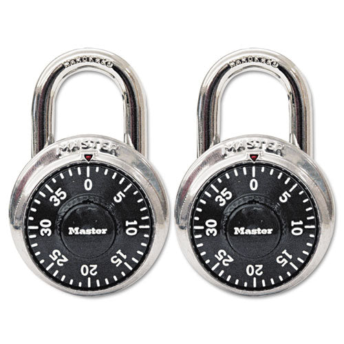 Master Lock 1500-T Combination Lock, Stainless Steel, 1.87" Wide, Silver/Black, 2/Pack
