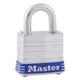 Master Lock 7D Four-Pin Tumbler Lock, Laminated Steel Body, 1.12" Wide, Silver/Blue, 2 Keys