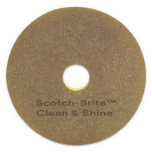 Scotch-Brite 09541 Clean And Shine Pad, 20" Diameter, Brown/yellow, 5/carton