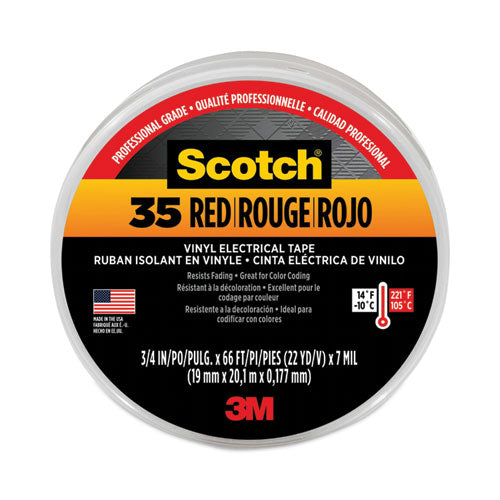 3M 10810-DL-2W Scotch 35 Vinyl Electrical Color Coding Tape, 3" Core, 0.75" X 66 Ft, Red
