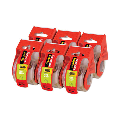 Scotch 145-6 Sure Start Packaging Tape With Dispenser, 1.5" Core, 1.88" X 22.2 Yds, Clear, 6/pack