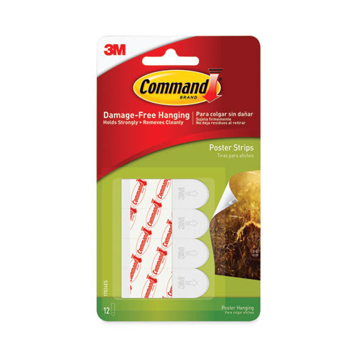 Command 17024ES Poster Strips, Removable, Holds Up To 1 Lb Per Pair, 0.63 X 1.75, White, 12/pack