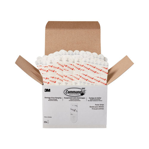 Command 17024S256NA Poster Strips, Removable, Holds Up To 1 Lb Per Pair, 1.63 X 2.75, White, 256/pack