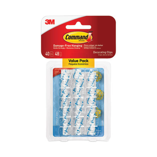 Command 7100057314 Clear Hooks and Strips, Decorating Clips, Plastic, 0.15 lb Capacity, 40 Clips and 48 Strips/Pack