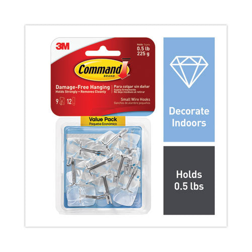 Command 17067CLR-9ES Clear Hooks and Strips, Small, Plastic/Metal, 0.5 lb, 9 Hooks and 12 Strips/Pack