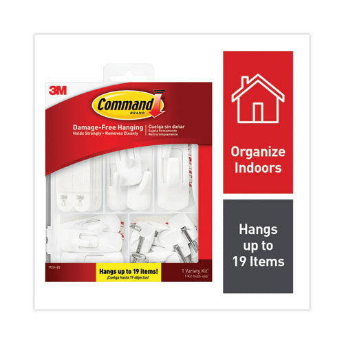Command 17231ES General Purpose Hooks, Variety Pack, Assorted Sizes, Plastic, White, 0.5, 1, 3, 5, 16 lb Capacities, 54 Pieces/Pack