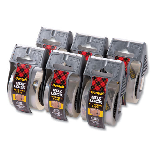 Scotch 195-6 Box Lock Shipping Packaging Tape, 1.5" Core With Dispenser, 1.88" X 22.2 Yds, Clear, 6/pack