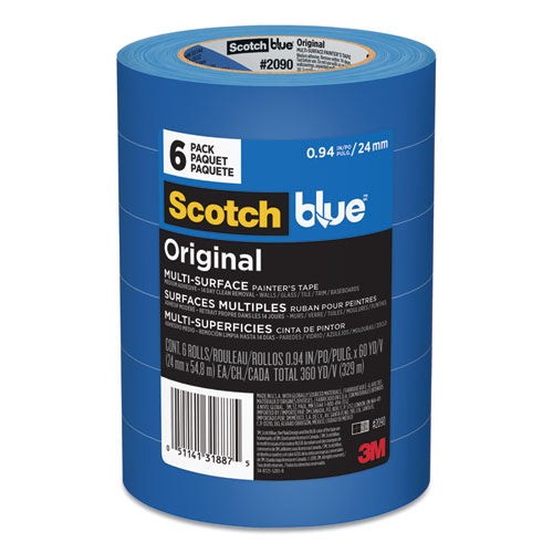 Scotchblue 2090-24EVP Original Multi-Surface Painter's Tape, 3" Core, 0.94" X 60 Yds, Blue, 6/pack
