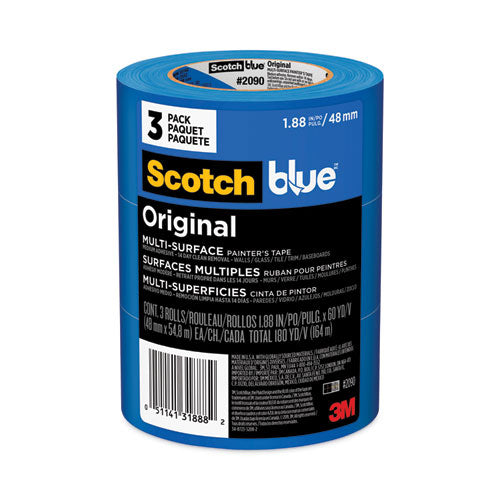 Scotchblue 2090-48EVP Original Multi-Surface Painter's Tape, 3" Core, 1.88" X 60 Yds, Blue, 3/pack