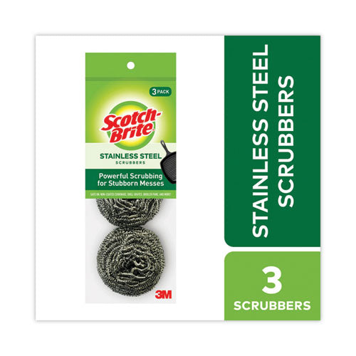 Scotch-Brite 214C Metal Scrubbing Pads, 2.25 X 2.75, Silver, 3/pack, 8 Packs/carton