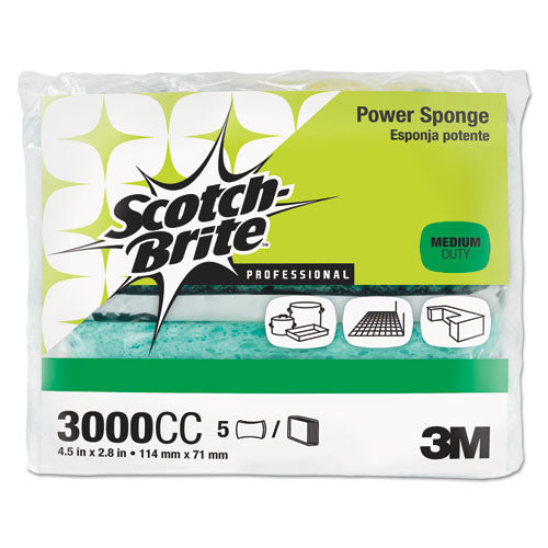 Scotch-Brite Professional 3000CC Power Sponge, 2.8 X 4.5, 0.6" Thick, Blue/teal, 5/pack