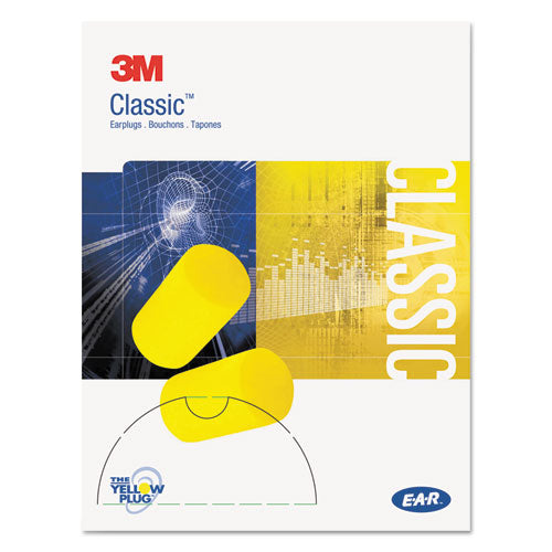 3M 310-1103 E-A-R Classic Small Earplugs In Pillow Paks, Cordless, PVC Foam, Yellow, 200 Pairs/Box