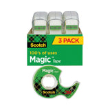 Scotch 3105 Magic Tape In Handheld Dispenser, 1" Core, 0.75" X 25 Ft, Clear, 3/pack