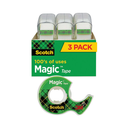 Scotch 3105 Magic Tape In Handheld Dispenser, 1" Core, 0.75" X 25 Ft, Clear, 3/pack