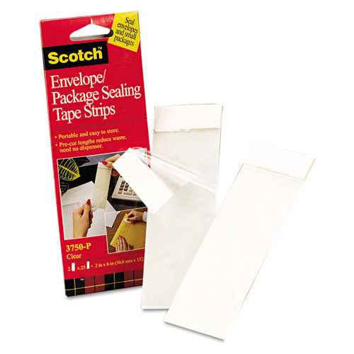 Scotch 3750P Envelope/package Sealing Tape Strips, 2" X 6", Clear, 50/pack