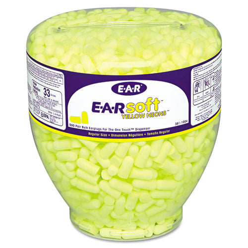 3M 7000002305 E-A-Rsoft Neon Tapered Earplug Refill, Cordless, Yellow, 500/Box