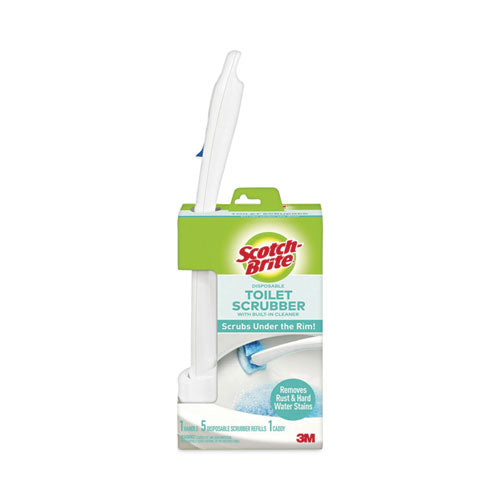 Scotch-Brite 558-SK-4NP Toilet Scrubber Starter Kit, 1 Handle And 5 Scrubbers, White/Blue