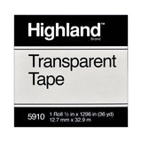 Highland 5910 Transparent Tape, 1" Core, 0.5" X 36 Yds, Clear
