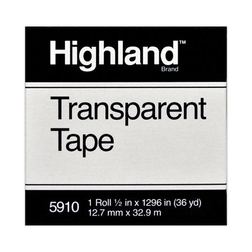 Highland 5910 Transparent Tape, 1" Core, 0.5" X 36 Yds, Clear