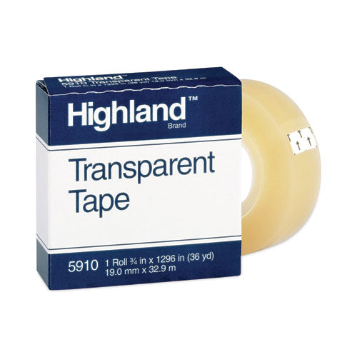 Highland 5910 Transparent Tape, 1" Core, 0.75" X 36 Yds, Clear