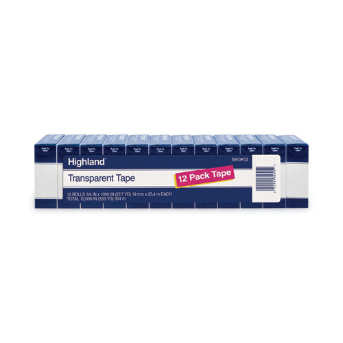 Highland 5910K12 Transparent Tape, 1" Core, 0.75" X 83.33 Ft, Clear, 12/pack