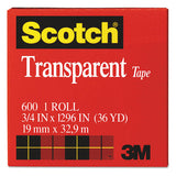 Scotch 600 Transparent Tape, 1" Core, 0.75" X 36 Yds, Transparent