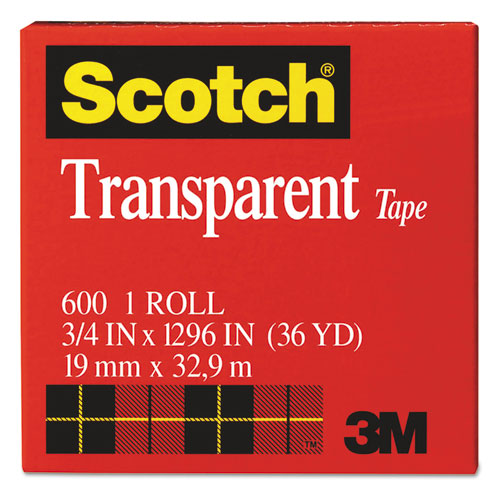 Scotch 600 Transparent Tape, 1" Core, 0.75" X 36 Yds, Transparent