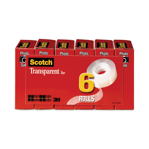 Scotch 600-6PK Transparent Tape, 1" Core, 0.75" X 36 Yds, Transparent, 6/pack