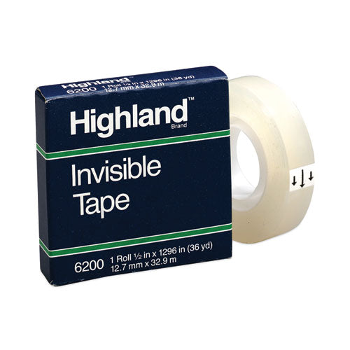Highland 6200 Invisible Permanent Mending Tape, 1" Core, 0.5" X 36 Yds, Clear