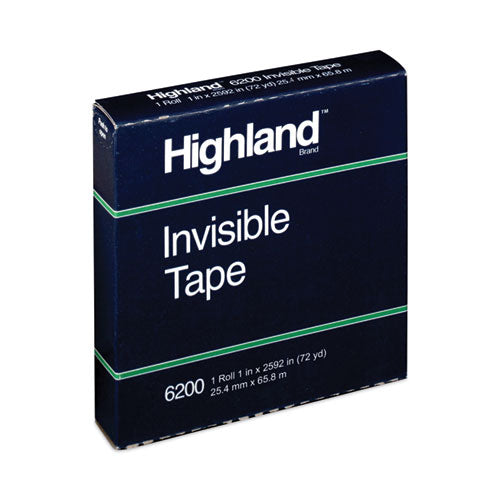Highland 6200 Invisible Permanent Mending Tape, 3" Core, 1" X 72 Yds, Clear
